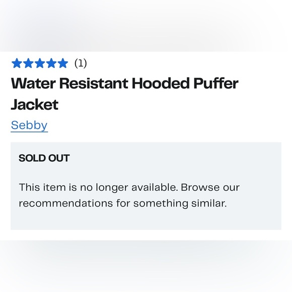 Sebby Black Water Resistant Puffer Jacket (size M) - Picture 3 of 3